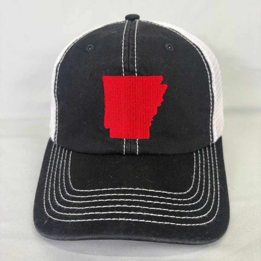 Unbranded Trucker Hat Arkansas State OSFM Black White Mesh Hook Loop Strap